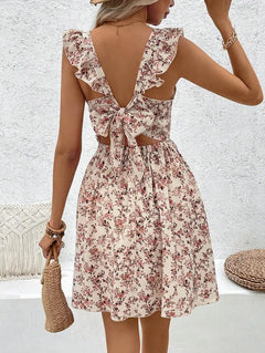 Vestido Corto Floral para Mujer | Volantes y Manga Mariposa, Estampado de Verano