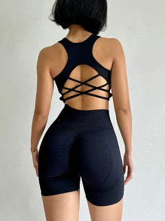 Conjunto Deportivo de 2 Piezas para Mujer | Top y Short Sin Costuras para Gimnasio y Yoga