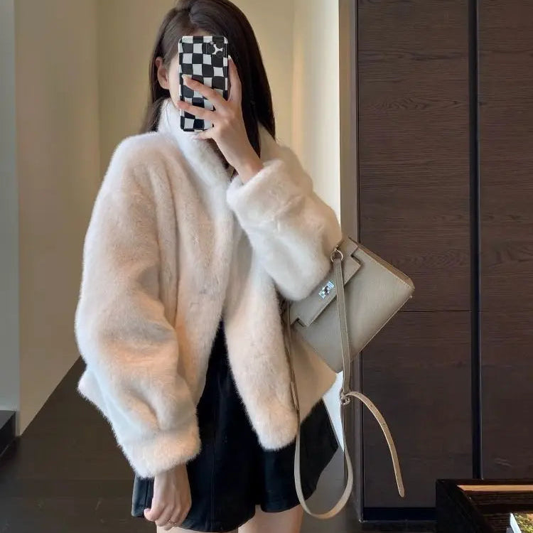 Abrigo de Pelo Corto para Mujer | Chaqueta de Pelo Sintético Efecto Visón