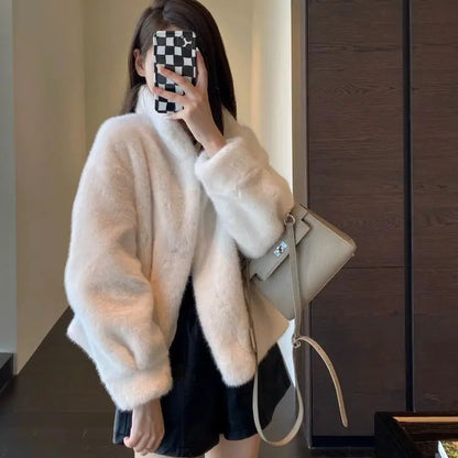 Abrigo de Pelo Corto para Mujer | Chaqueta de Pelo Sintético Efecto Visón