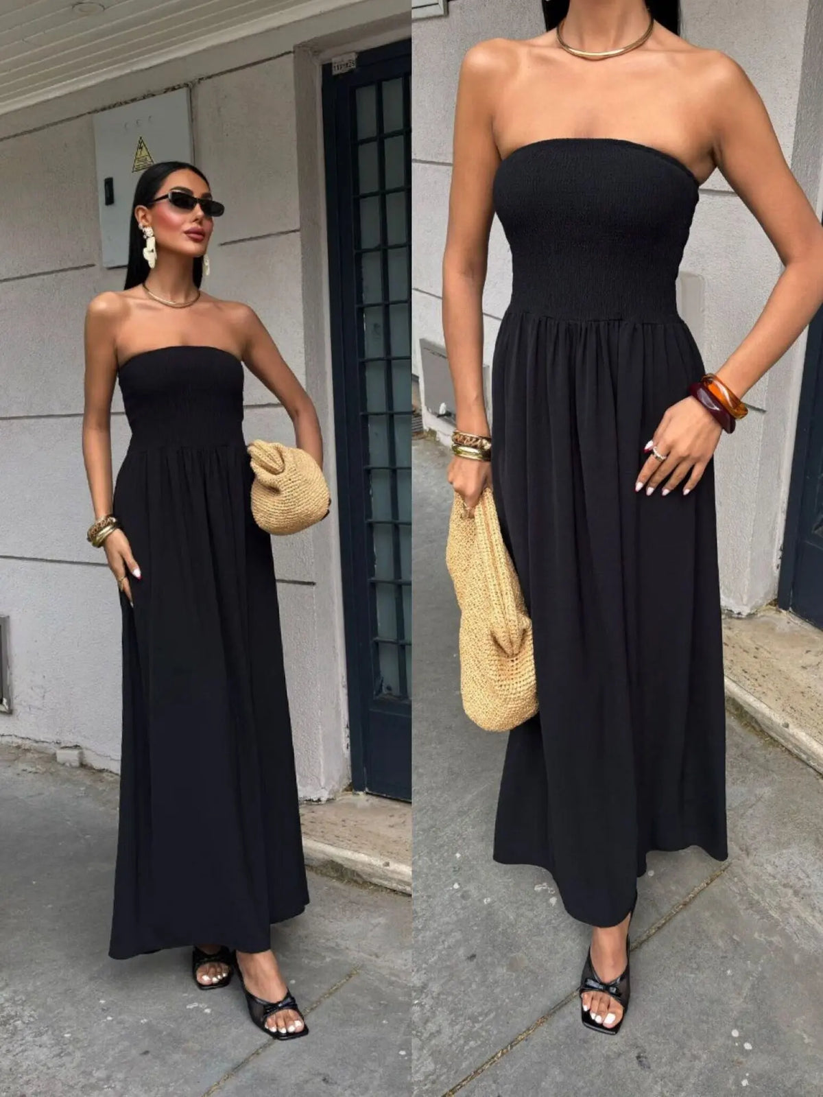 Vestido Largo para Mujer | Vestido Liso Palabra de Honor con Escote Bardot