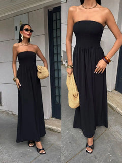 Vestido Largo de Verano para Mujer | Vestido Liso Palabra de Honor con Escote Bardot
