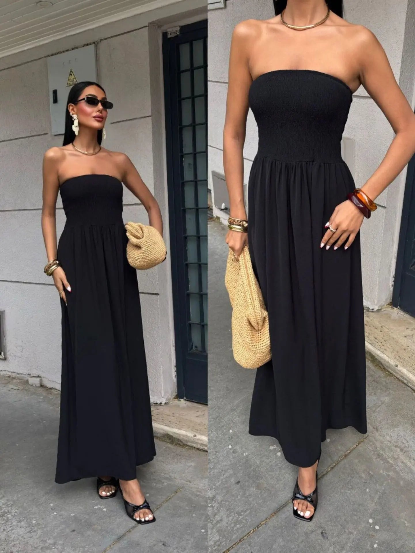 Vestido Largo de Verano para Mujer | Vestido Liso Palabra de Honor con Escote Bardot