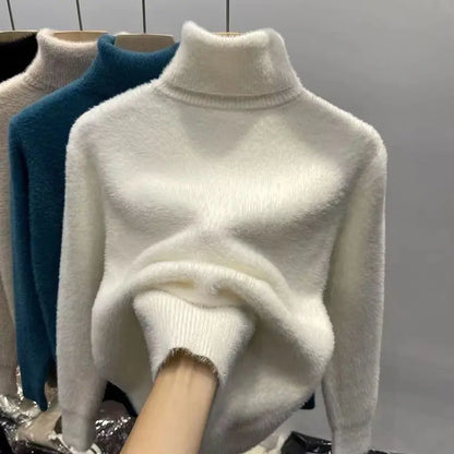 Jersey de Cuello Alto Efecto Pelo para Mujer | Cálido de Invierno
