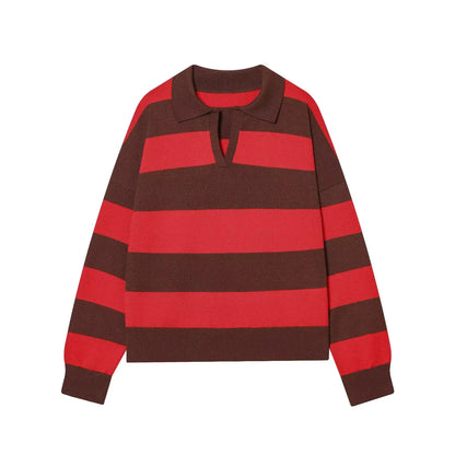 Jersey de Rayas Cuello Polo para Mujer | Oversize