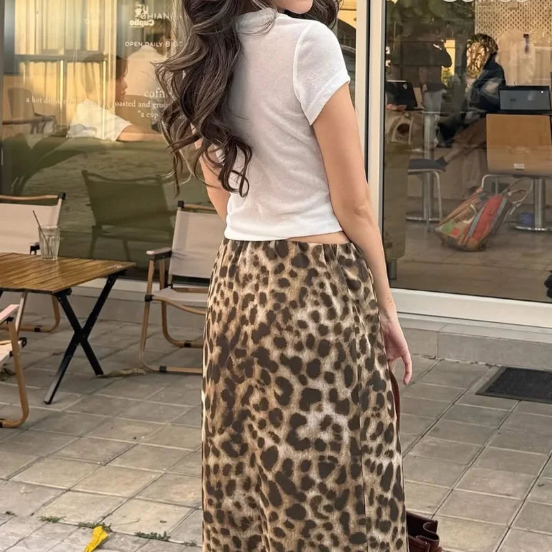 Falda Larga de Tul para Mujer | Estampado Leopardo de Cintura Alta