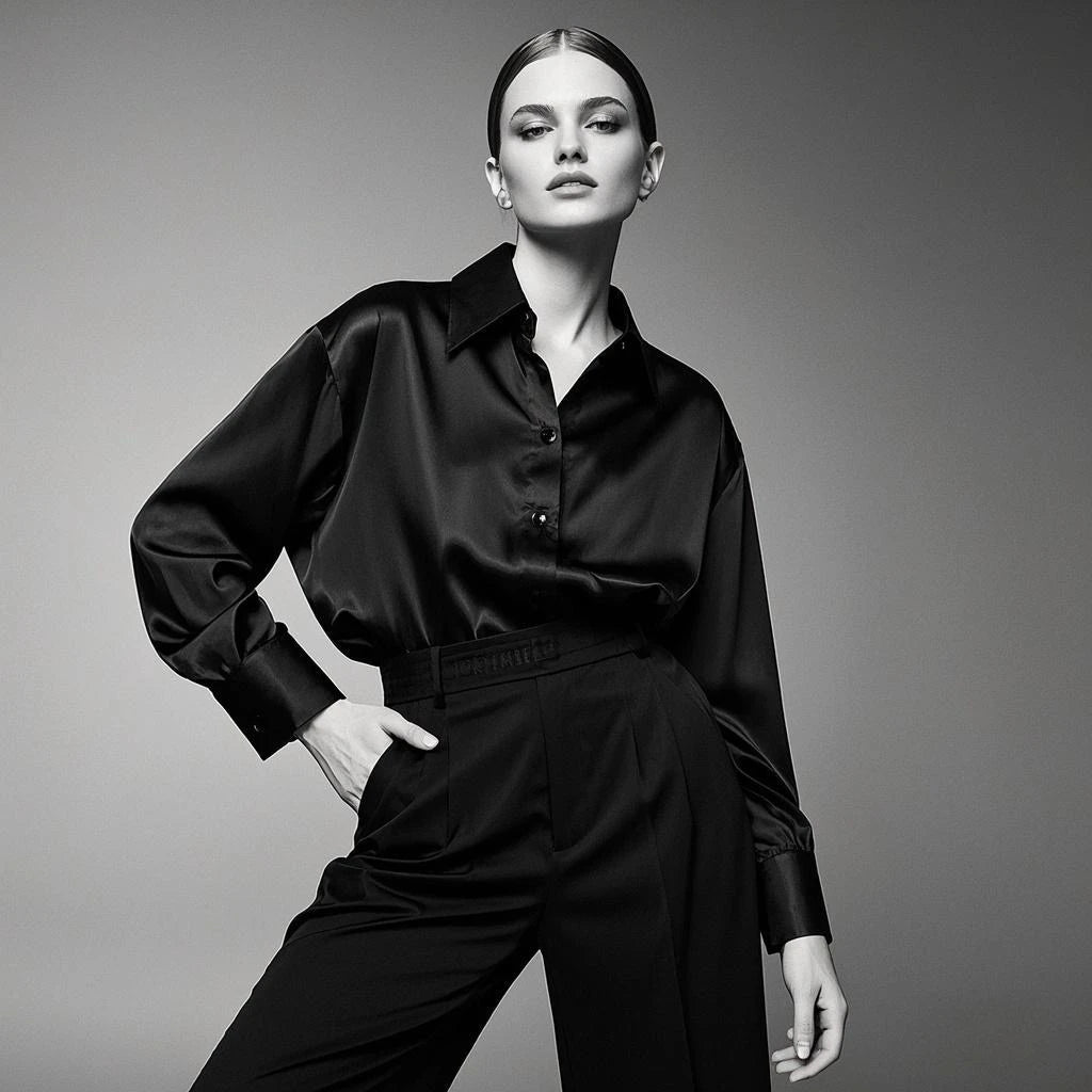 Camisa de Satén para Mujer | Efecto Seda de Raso para Oficina