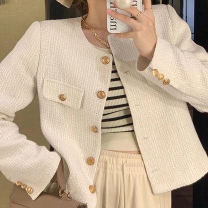 Chaqueta Tweed para Mujer | Chaqueta Corta Entallada con Botones Dorados