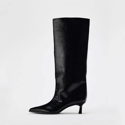 Botas Altas Negras para Mujer | Botas de Punta Fina de Otoño Tacón Fino