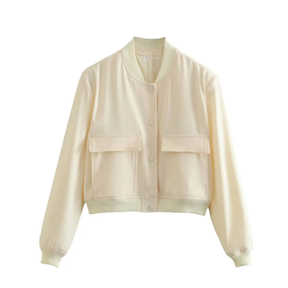 Chaqueta Bomber para Mujer | Cazadora Corta con Bolsillos de Solapa