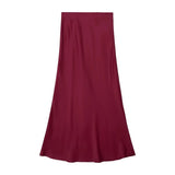 Falda Midi Satinada de Cintura Alta para Mujer | Falda de Verano Efecto Seda