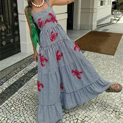 Vestido Largo de Verano para Mujer | Tirantes y Estampado de Cuadros, Bajo con Volante