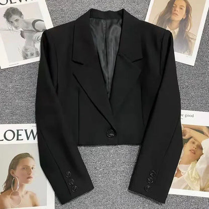 Blazer Corto de Solapa para Mujer | Chaqueta de Traje Crop con un Botón