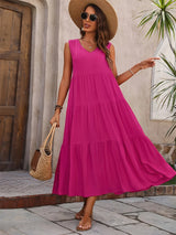 Vestido Midi Evasé para Mujer | Vestido de Verano Liso sin Mangas con Escote en V