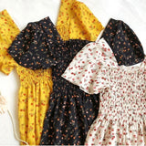 Vestido Midi Fruncido Floral para Mujer | Vestido de Verano Escote Cuadrado
