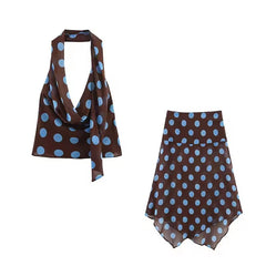 Conjunto Top y Falda de Lunares para Mujer | Halter y Falda Pañuelo de Verano