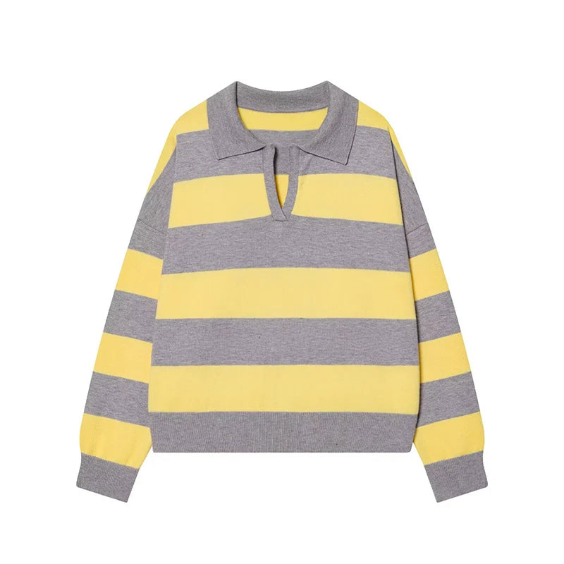 Jersey de Rayas Cuello Polo para Mujer | Oversize