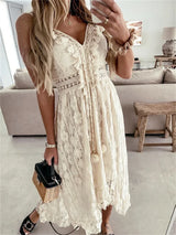 Vestido Largo de Encaje para Mujer | Maxi Boho de Verano sin Mangas con Volantes