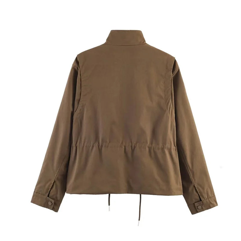 Chaqueta Entretiempo Cuello Alto para Mujer | Cordón Peplum