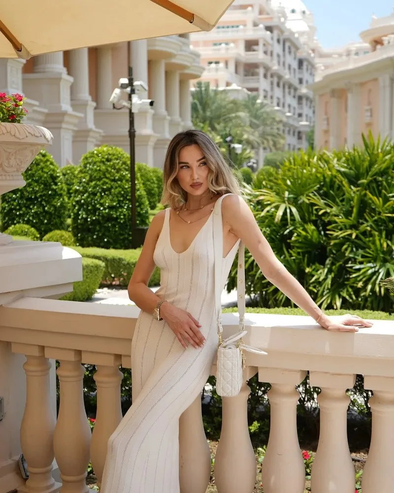 Vestido Largo de Punto para Mujer | Maxi de Tirantes con Espalda Descubierta