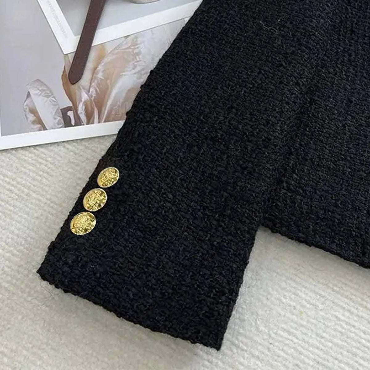 Chaqueta Tweed para Mujer | Chaqueta Corta Entallada con Botones Dorados