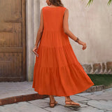 Vestido Midi Evasé para Mujer | Vestido de Verano Liso sin Mangas con Escote en V
