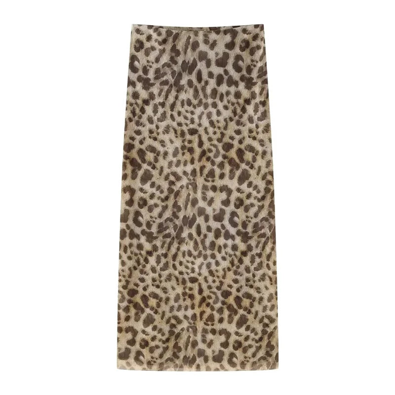 Falda Larga de Tul para Mujer | Estampado Leopardo de Cintura Alta