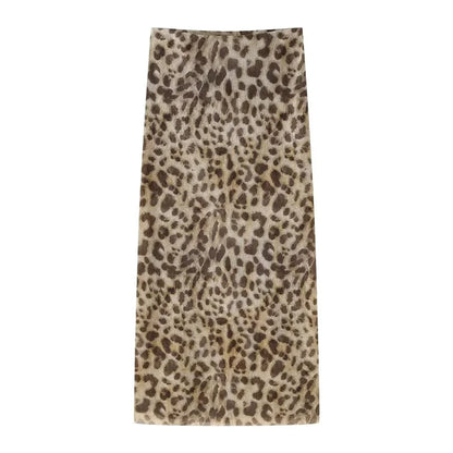 Falda Larga de Tul para Mujer | Estampado Leopardo de Cintura Alta
