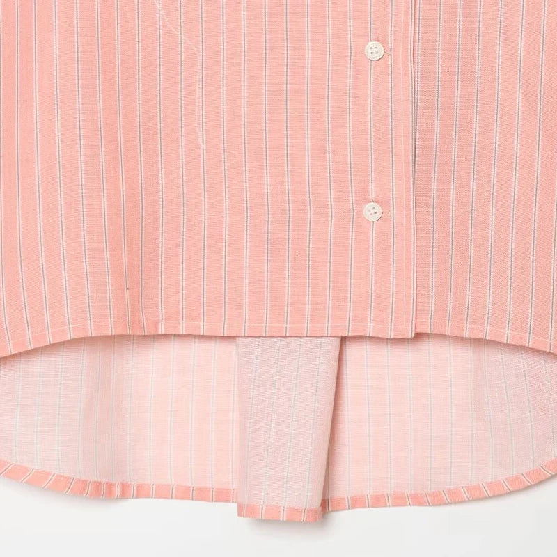 Camisa de Rayas Asimétrica para Mujer | Camisa de Cierre Cruzado y Cuello Mao