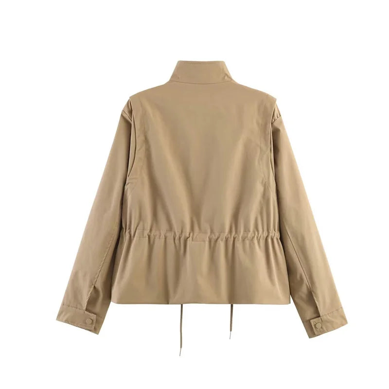 Chaqueta Entretiempo Cuello Alto para Mujer | Cordón Peplum