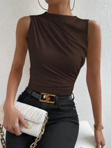 Top de Tirantes Fruncido para Mujer | Camiseta sin Mangas de Cuello Alto