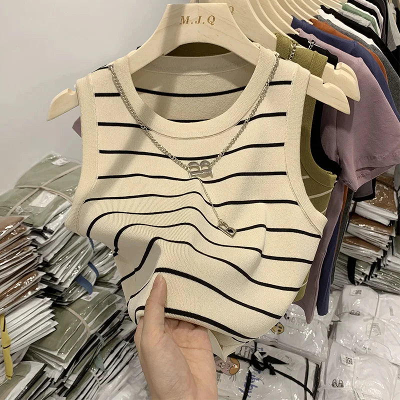 Chaleco de Punto a Rayas para Mujer | Escote Ancho