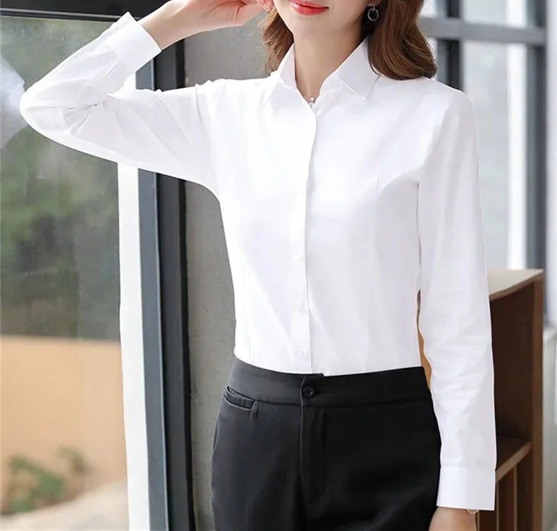 Camisa Blanca Entallada para Mujer | Camisa de Vestir Clásica de Oficina
