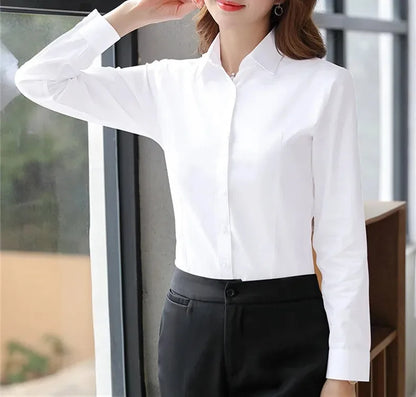 Camisa Blanca Entallada para Mujer | Camisa de Vestir Clásica de Oficina