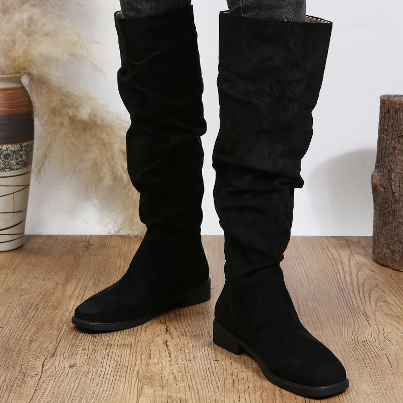 Botas Altas de Ante para Mujer | Botas Cómodas de Invierno Tacón Bajo