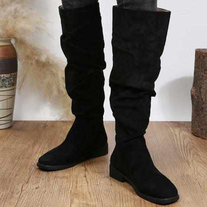 Botas Altas de Ante para Mujer | Botas Cómodas de Invierno Tacón Bajo