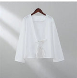 Blusa de Manga Larga para Mujer | Escote en Pico con Lazos, Ligera y Fluida de Verano