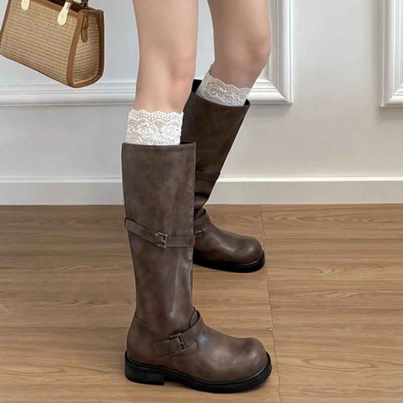 Botas Altas Moteras con Hebillas para Mujer | Botas Cómodas de Invierno