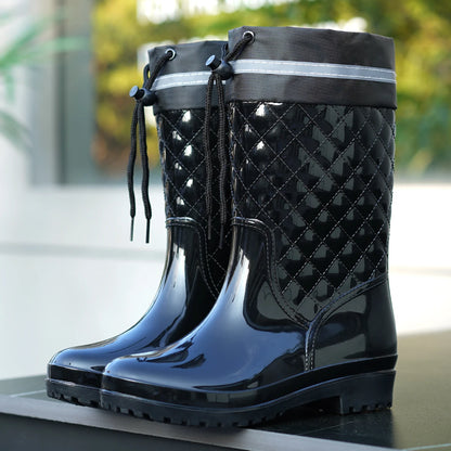 Botas de Agua Negras para Mujer | Botas de Lluvia Acolchadas con Cordón