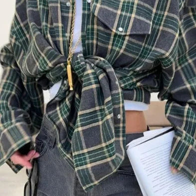Camisa de Cuadros Oversize para Mujer | Manga Larga