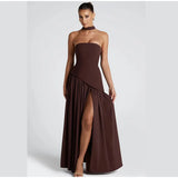 Vestido Largo Palabra de Honor para Mujer | Maxi Plisado de Verano con Abertura