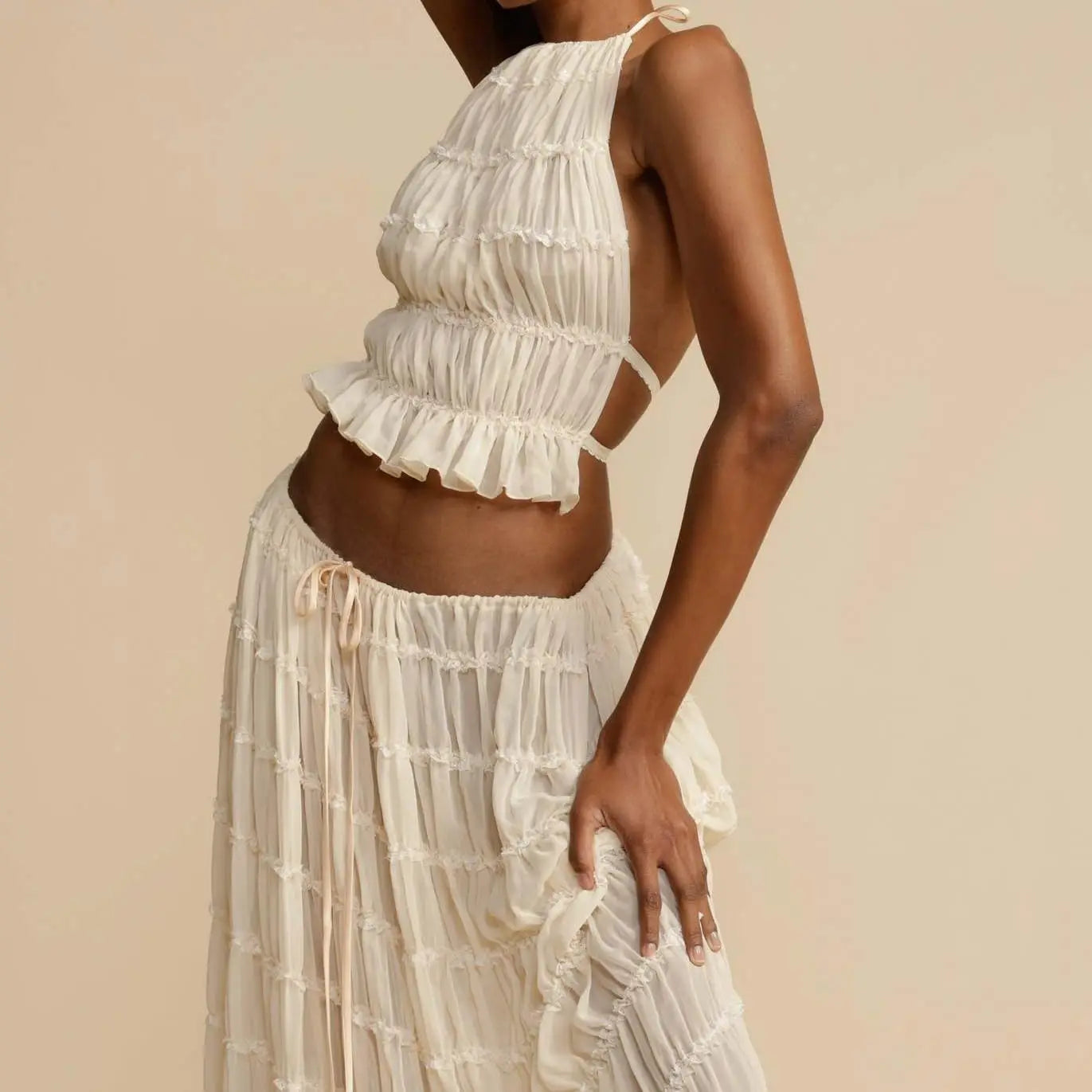 Conjunto de Dos Piezas Boho para Mujer | Top Halter y Falda Larga de Playa