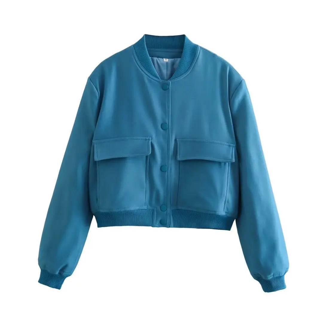 Chaqueta Bomber para Mujer | Cazadora Corta con Bolsillos de Solapa