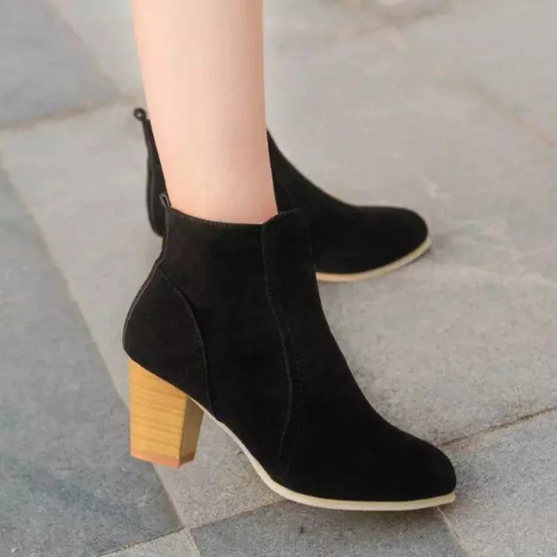 Botines de Tacón Cuadrado para Mujer | Botines de Otoño Efecto Ante con Cremallera