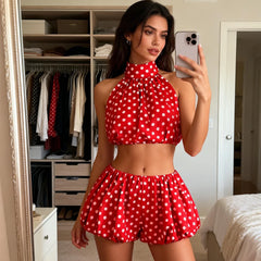 Conjunto de Dos Piezas para Mujer | Top Halter y Falda Corta de Verano