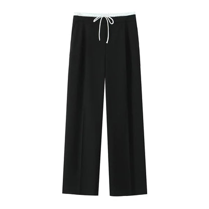 Pantalón Ancho Recto para Mujer | Casual de Pierna Ancha con Cordón