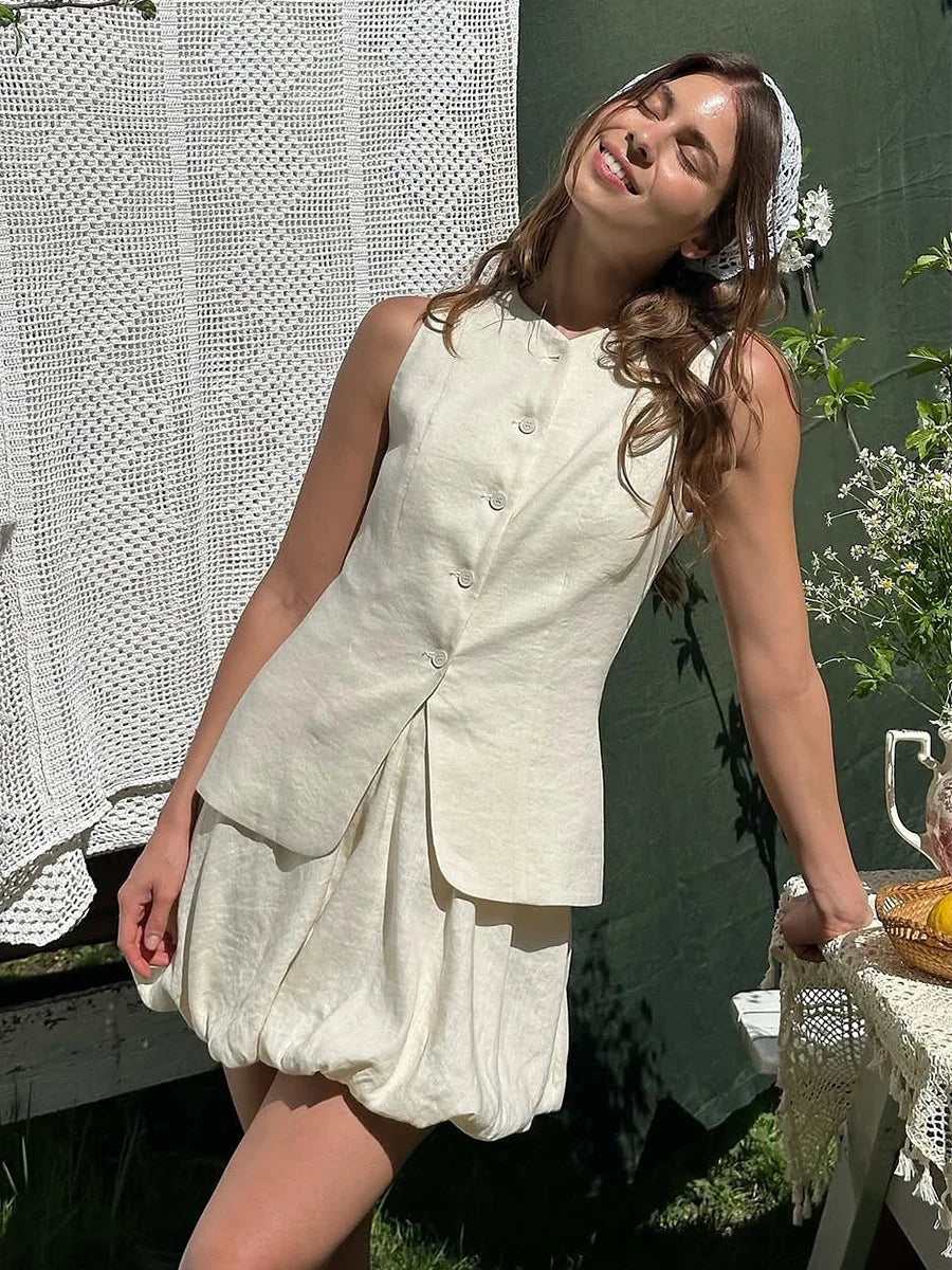 Conjunto de Dos Piezas para Mujer | Top sin Mangas y Falda Corta de Verano
