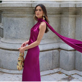Vestido Largo Satinado para Mujer | Maxi de Verano Halter de Efecto Seda