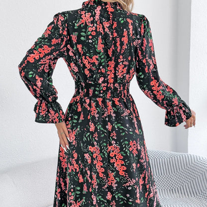Vestido Midi Fruncido para Mujer | Escote V Manga Larga