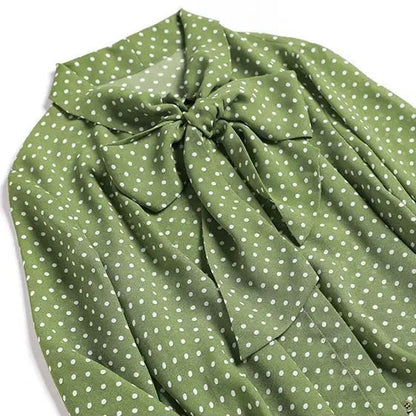 Blusa de Lunares con Lazada al Cuello para Mujer | Blusa Vintage Pussy Bow